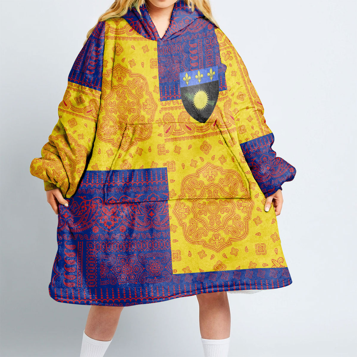 Guadeloupe Hoodie Blanket Flag And Paisley Basic Style 2