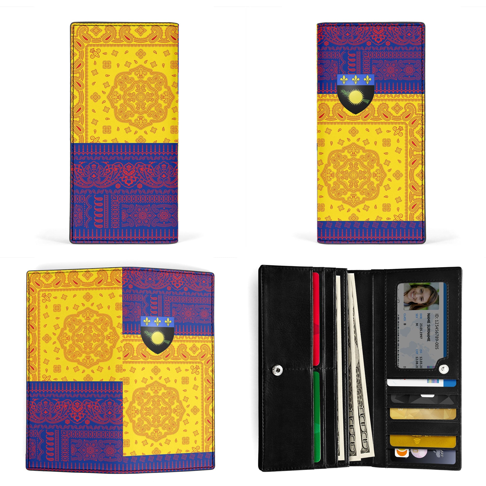 Guadeloupe Leather Wallet Flag And Paisley Basic Style 3