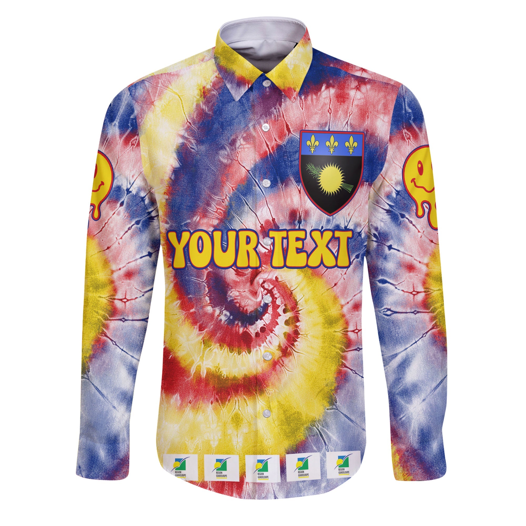 Guadeloupe Long Sleeve Button Shirt Custom Tie Dye Style 1