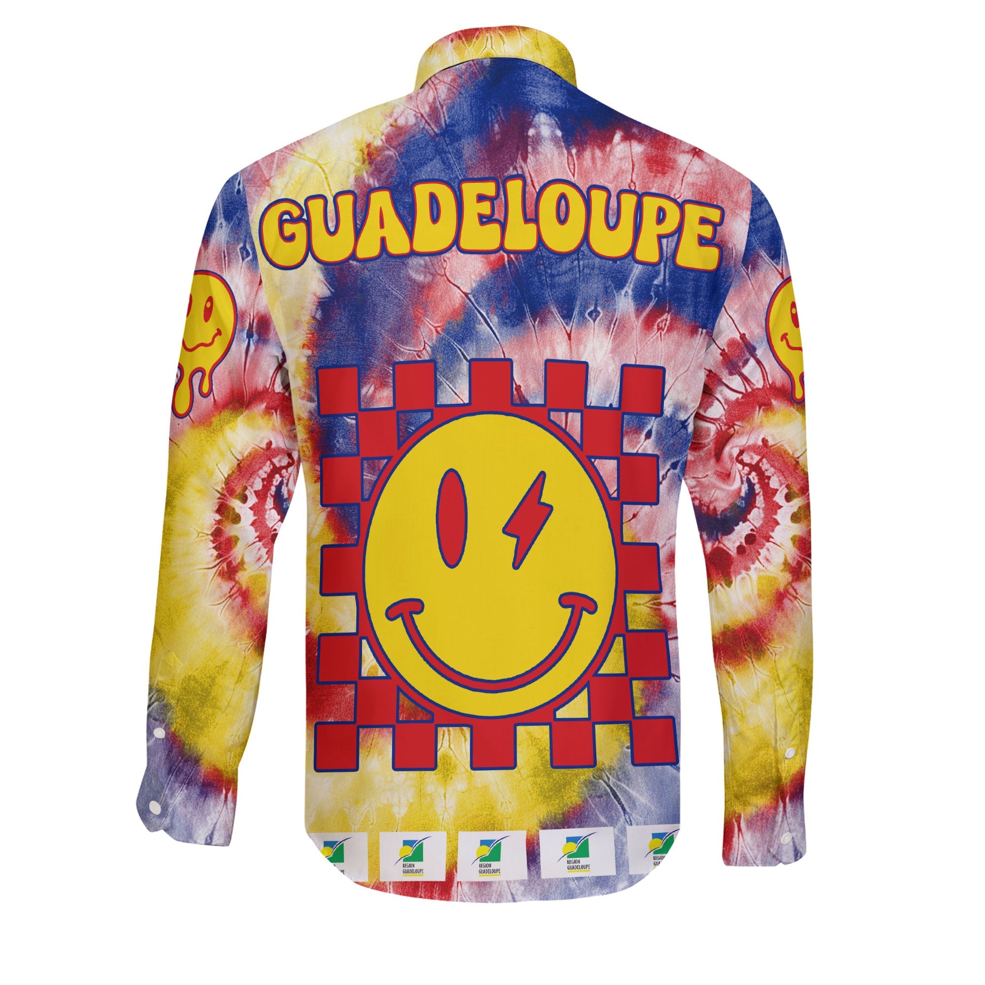 Guadeloupe Long Sleeve Button Shirt Custom Tie Dye Style 2