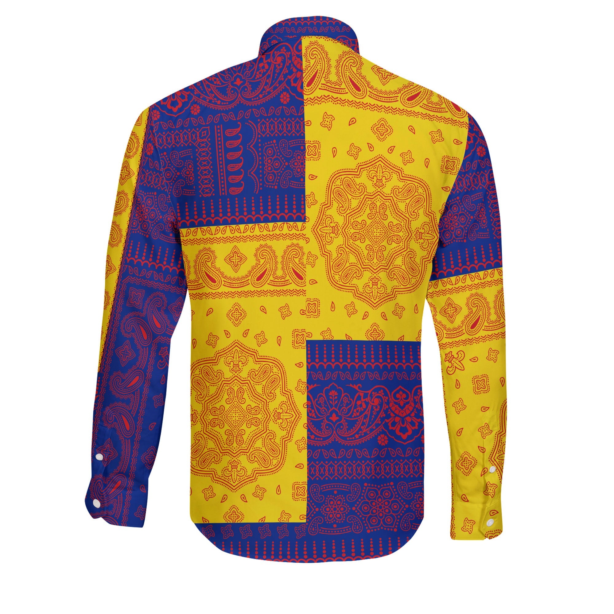 Guadeloupe Long Sleeve Button Shirt Flag And Paisley Basic Style 2