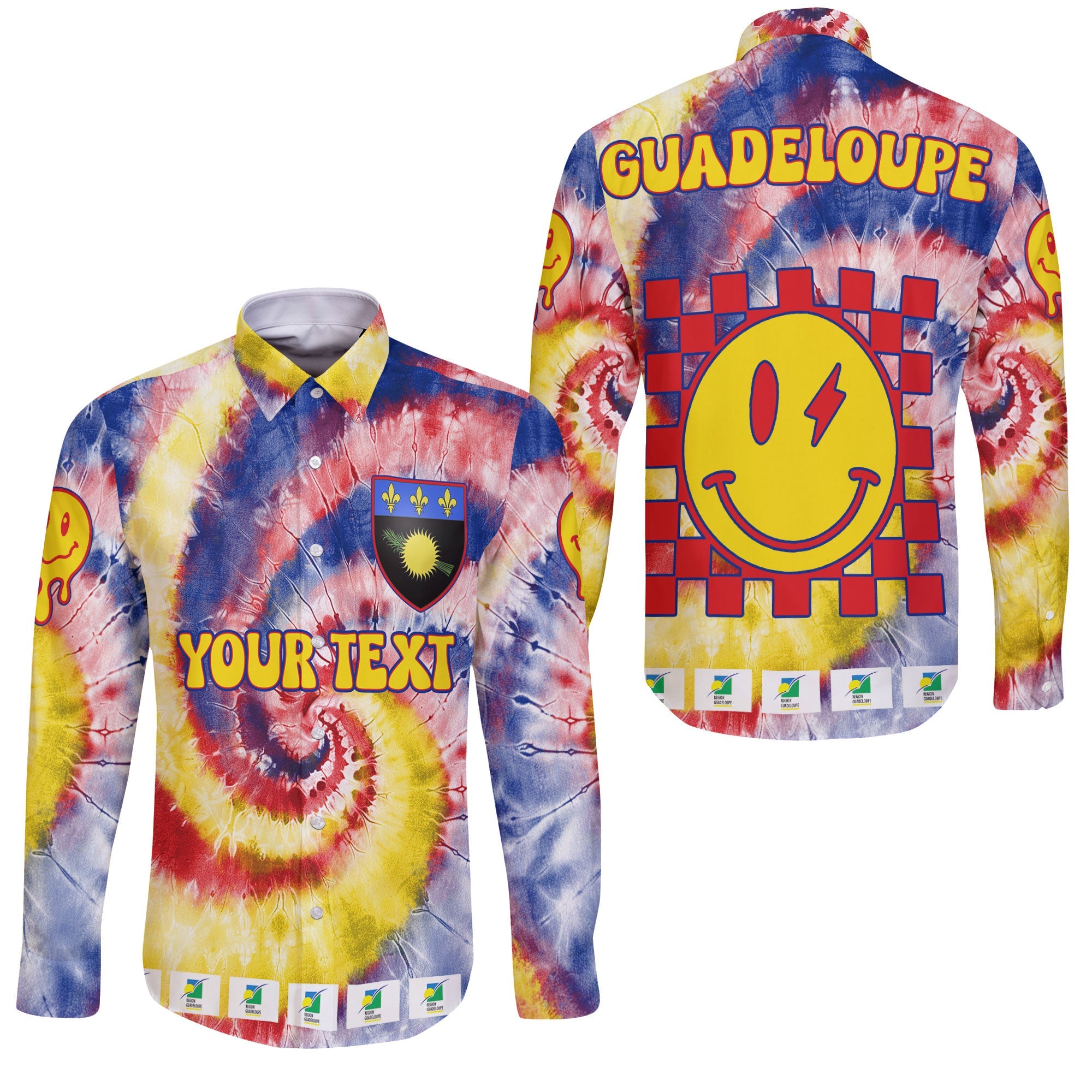 Guadeloupe Long Sleeve Button Shirt Custom Tie Dye Style 3