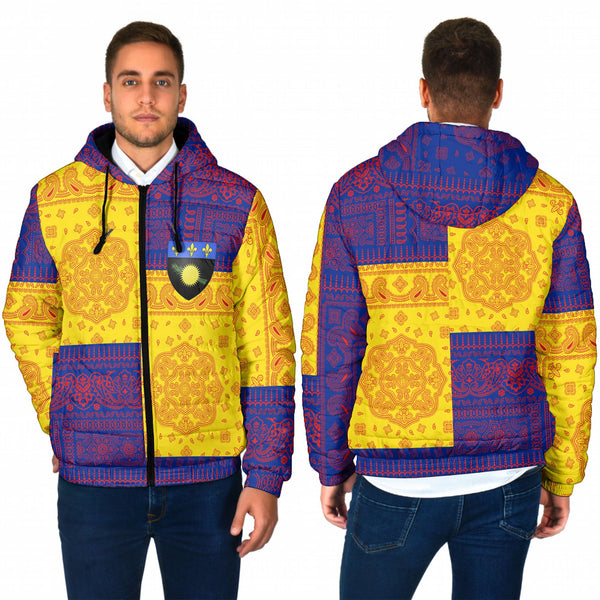 Guadeloupe Men Hooded Padded Jacket Flag And Paisley Basic Style 1