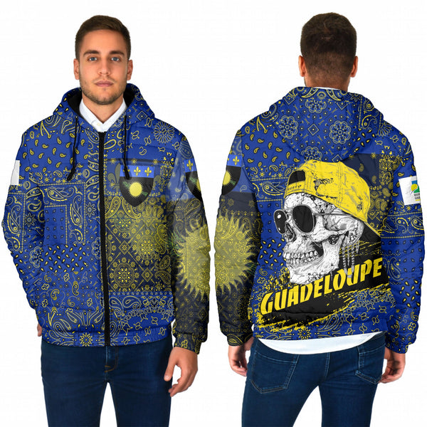 Guadeloupe Men Hooded Padded Jacket Paisley Flag And Skull Style 1