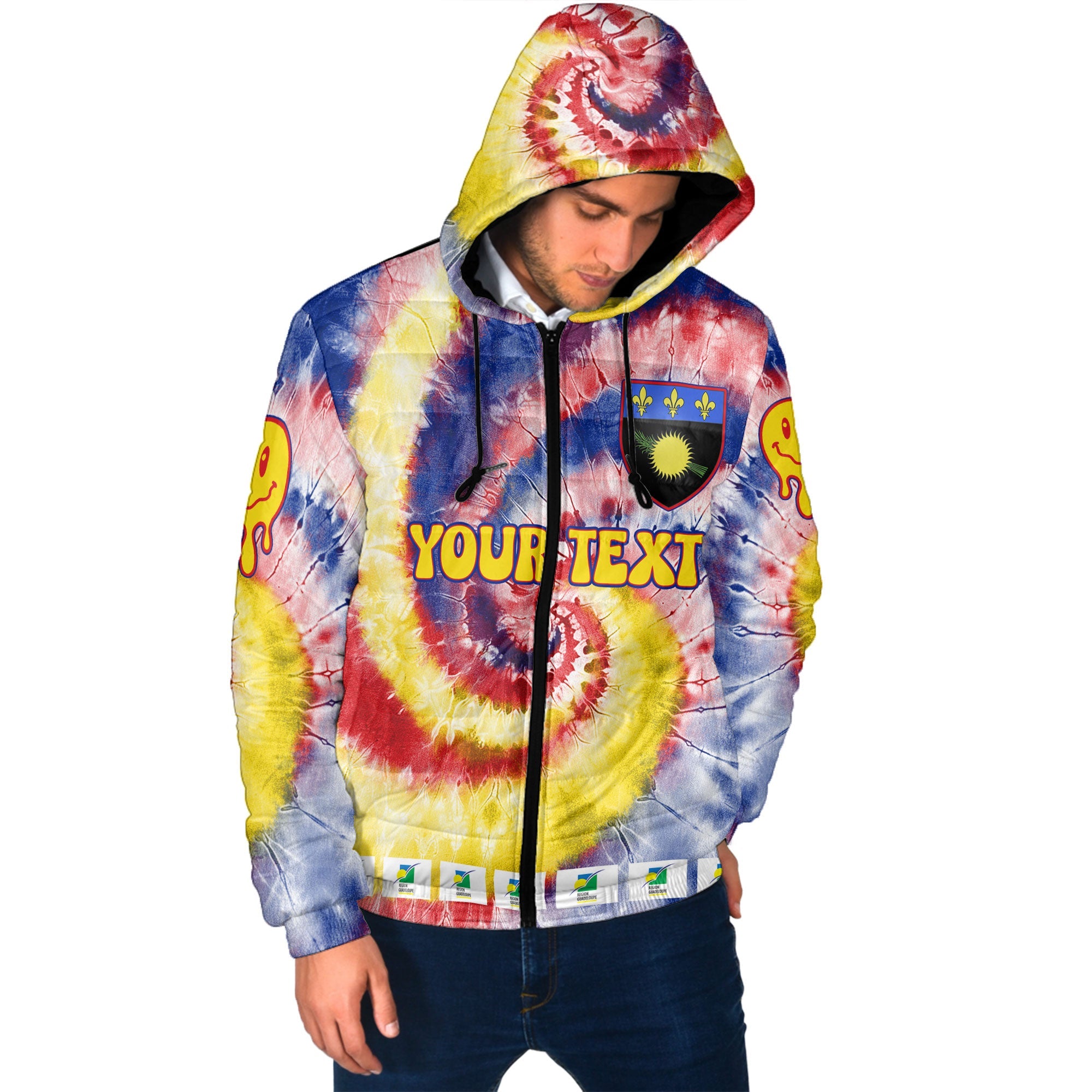 Guadeloupe Men Hooded Padded Jacket Custom Tie Dye Style 2