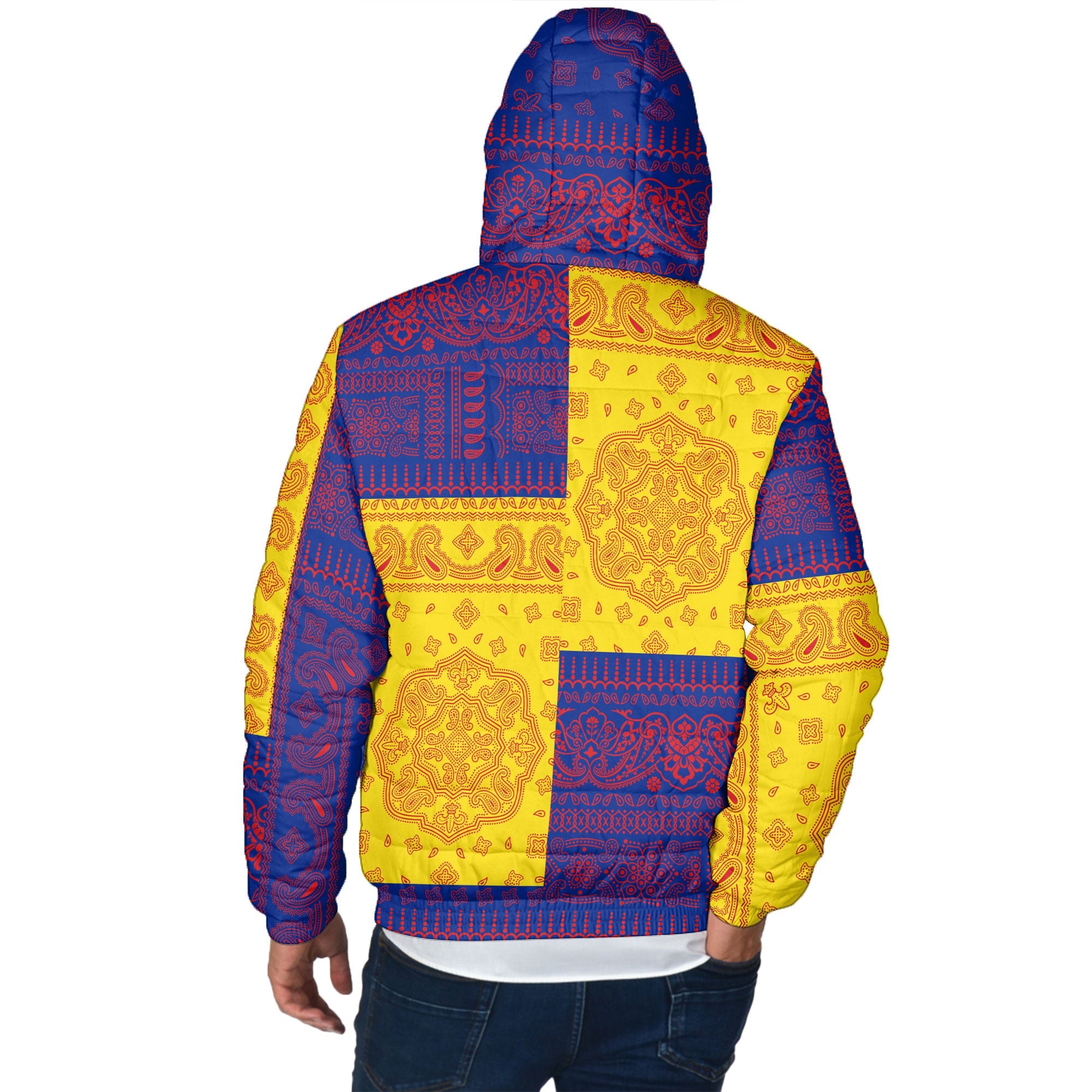 Guadeloupe Men Hooded Padded Jacket Flag And Paisley Basic Style 3