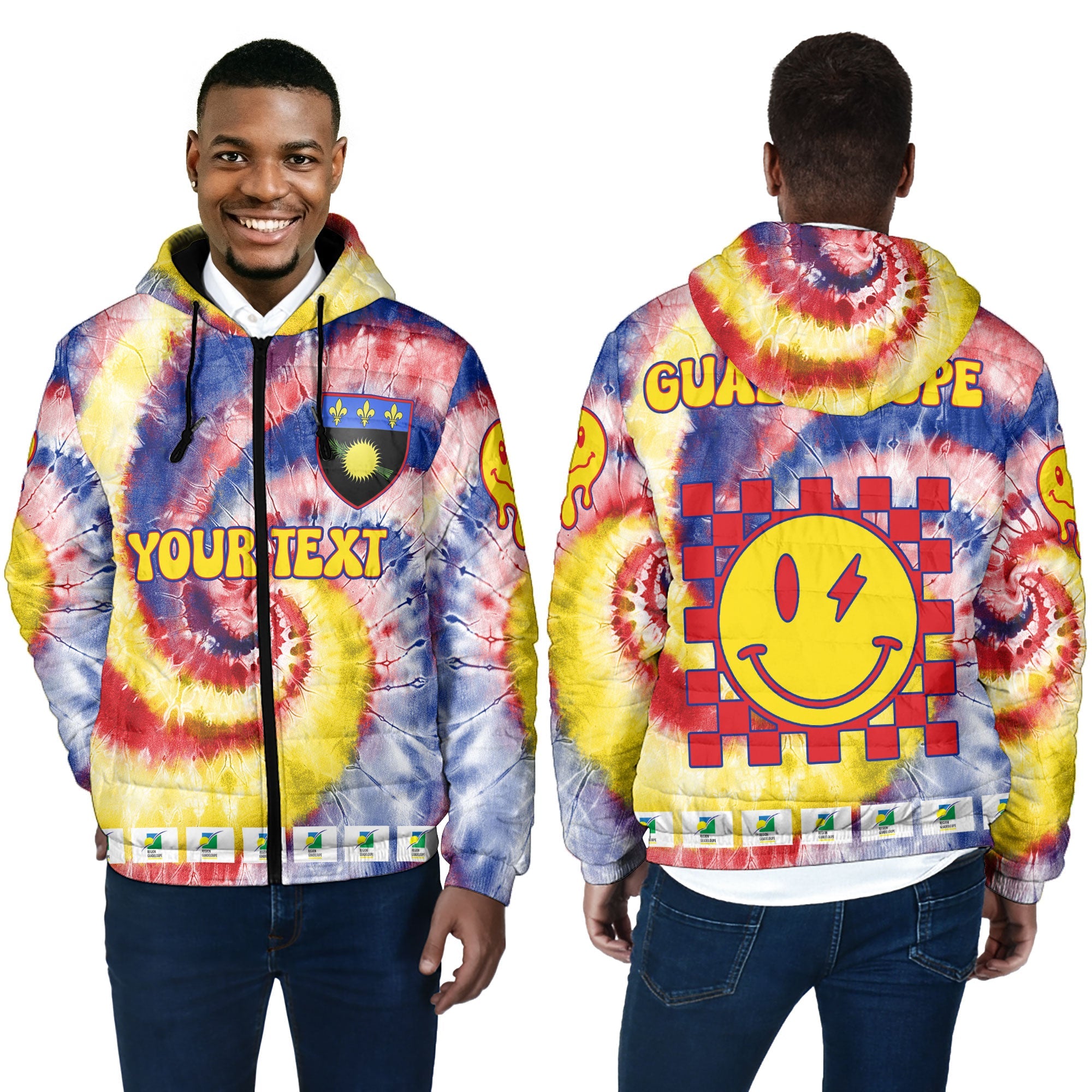 Guadeloupe Men Hooded Padded Jacket Custom Tie Dye Style 4