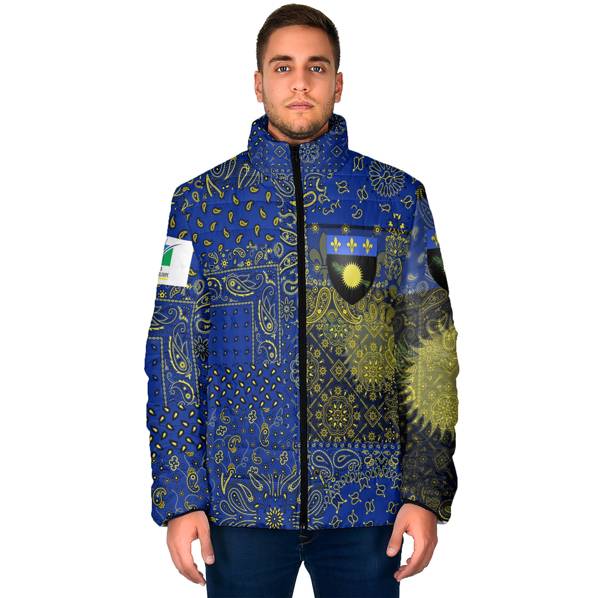 Guadeloupe Men Padded Jacket Paisley Flag And Skull Style 1