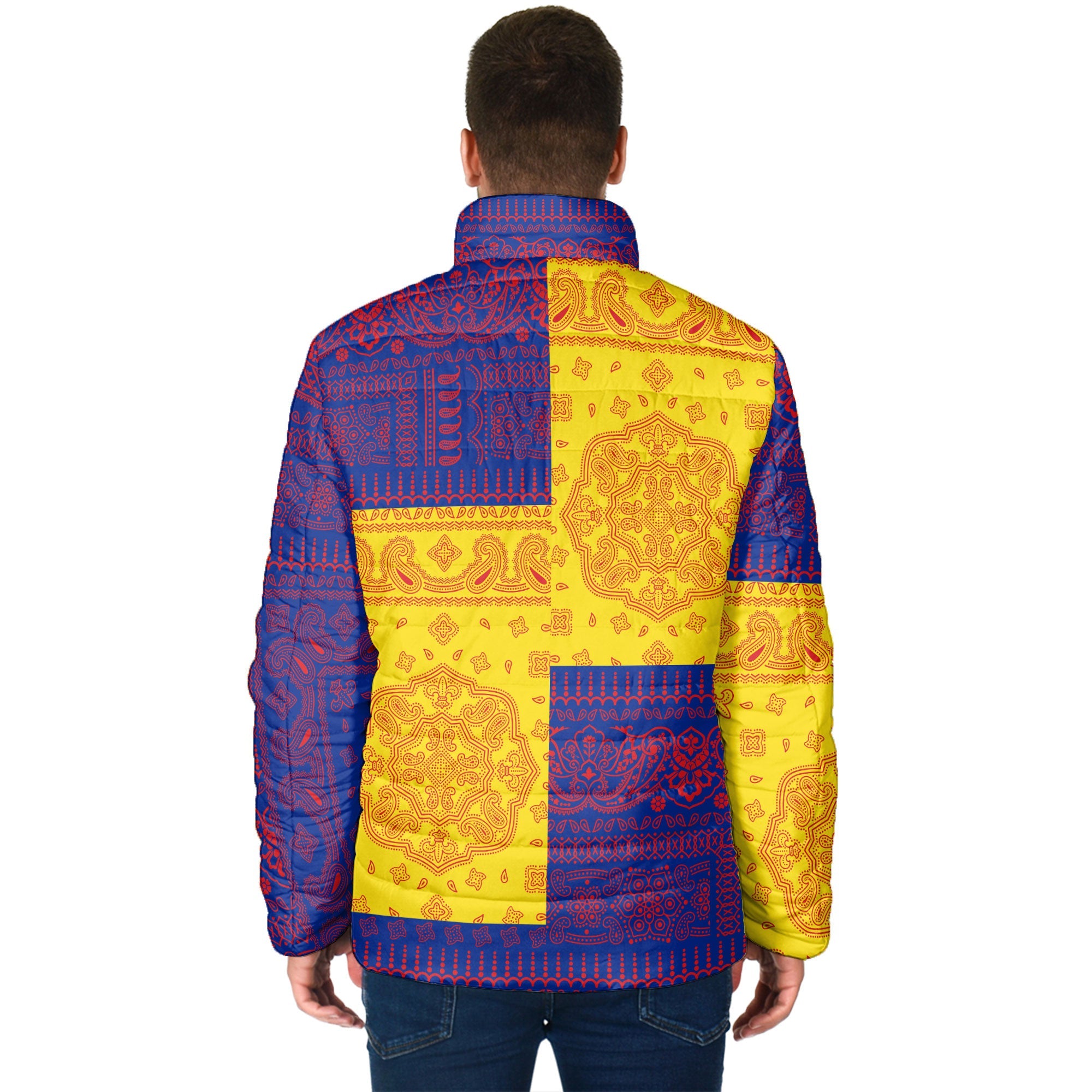 Guadeloupe Men Padded Jacket Flag And Paisley Basic Style 2