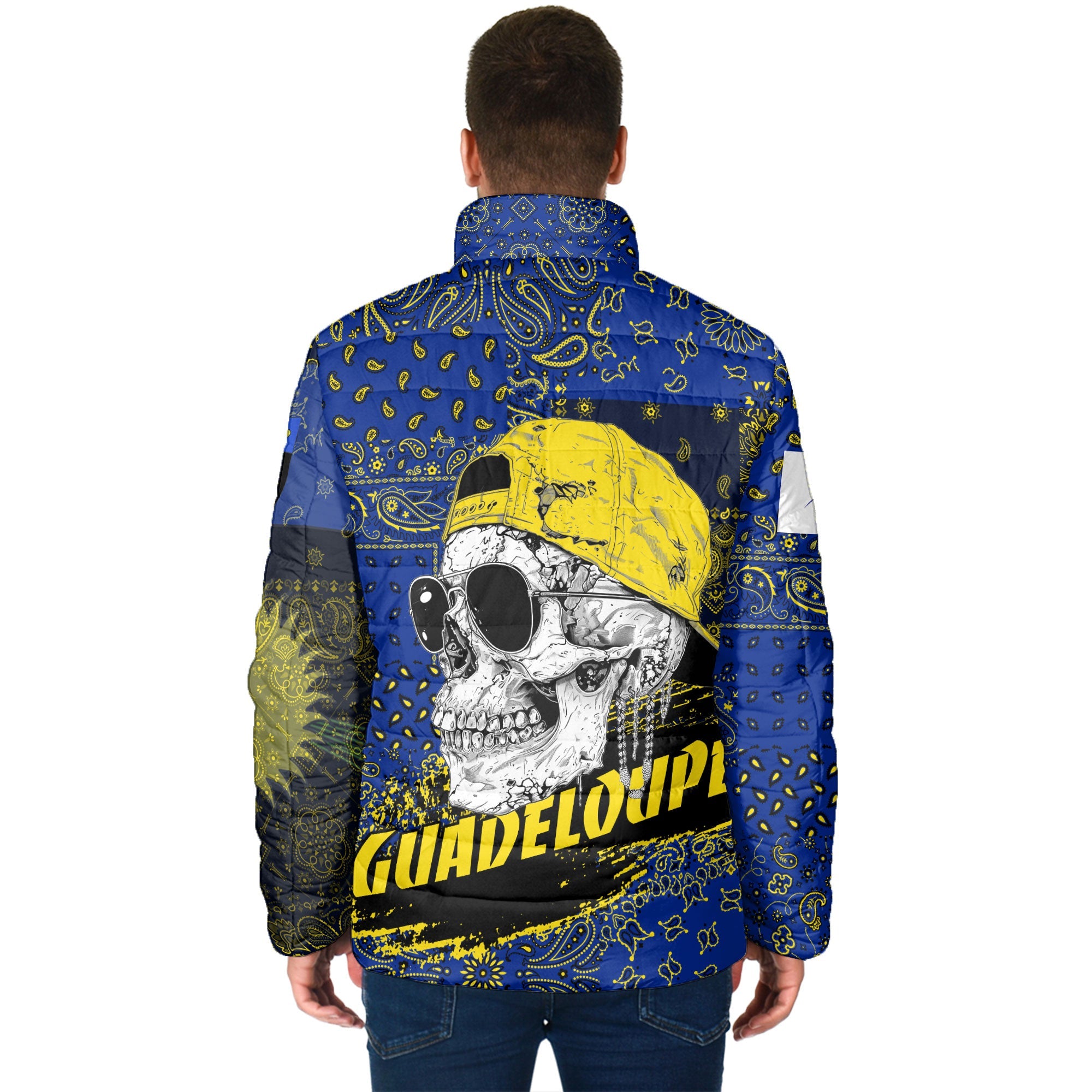 Guadeloupe Men Padded Jacket Paisley Flag And Skull Style 2