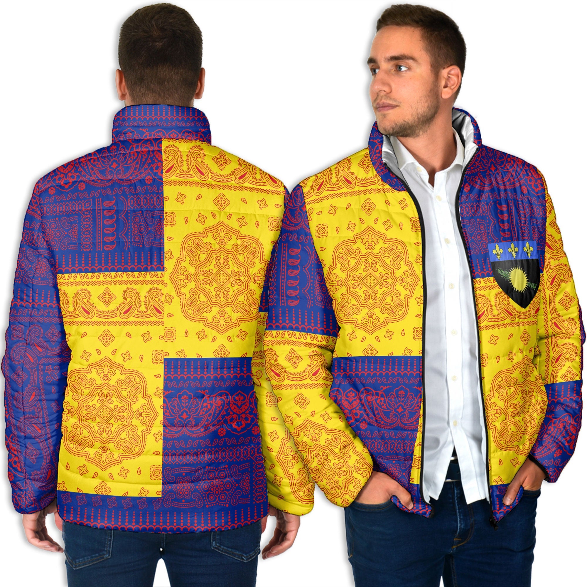 Guadeloupe Men Padded Jacket Flag And Paisley Basic Style 4