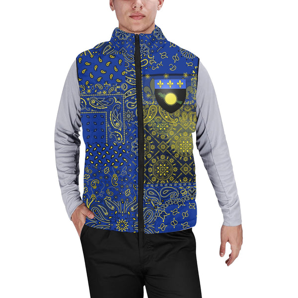 Guadeloupe Men Padded Jacket Vest Paisley Flag And Skull Style 1