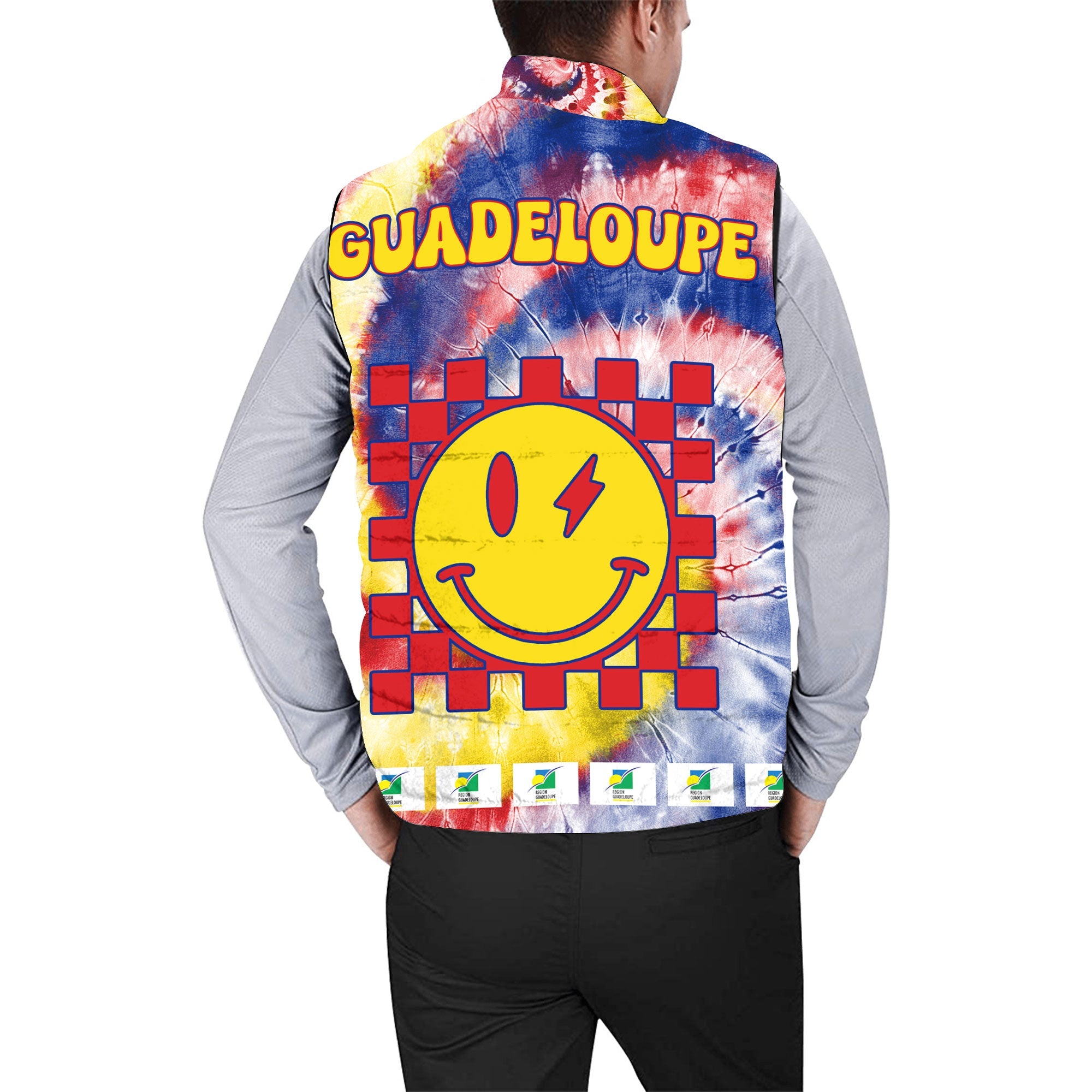 Guadeloupe Men Padded Jacket Vest Custom Tie Dye Style 2