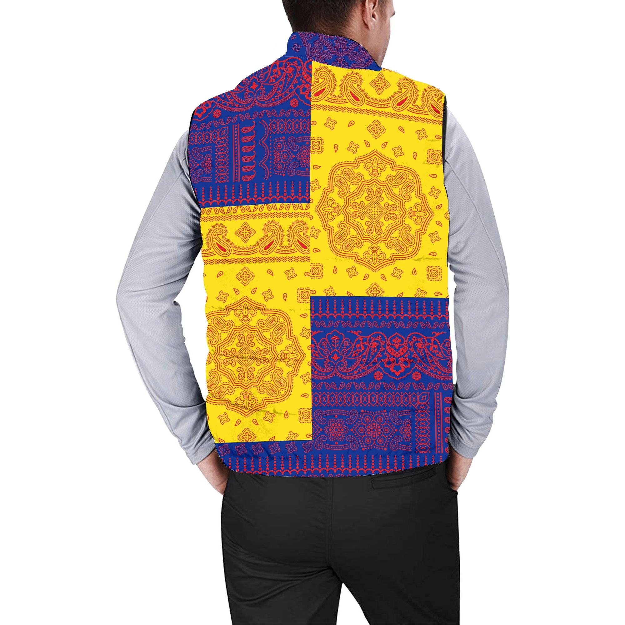 Guadeloupe Men Padded Jacket Vest Flag And Paisley Basic Style 2