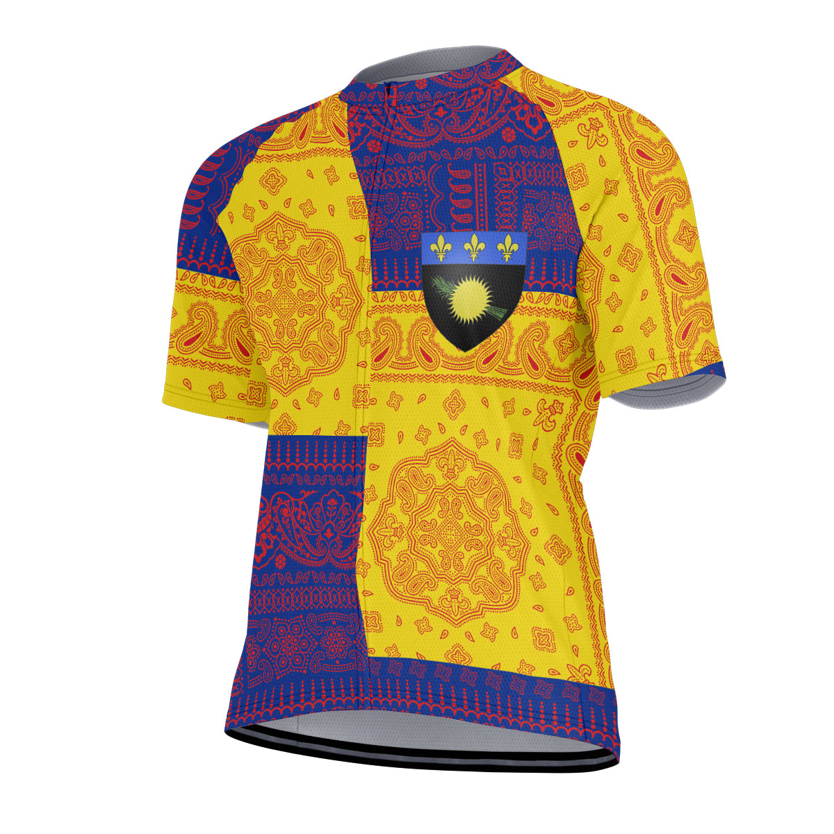 Guadeloupe Men Cycling Jersey Flag And Paisley Basic Style 2