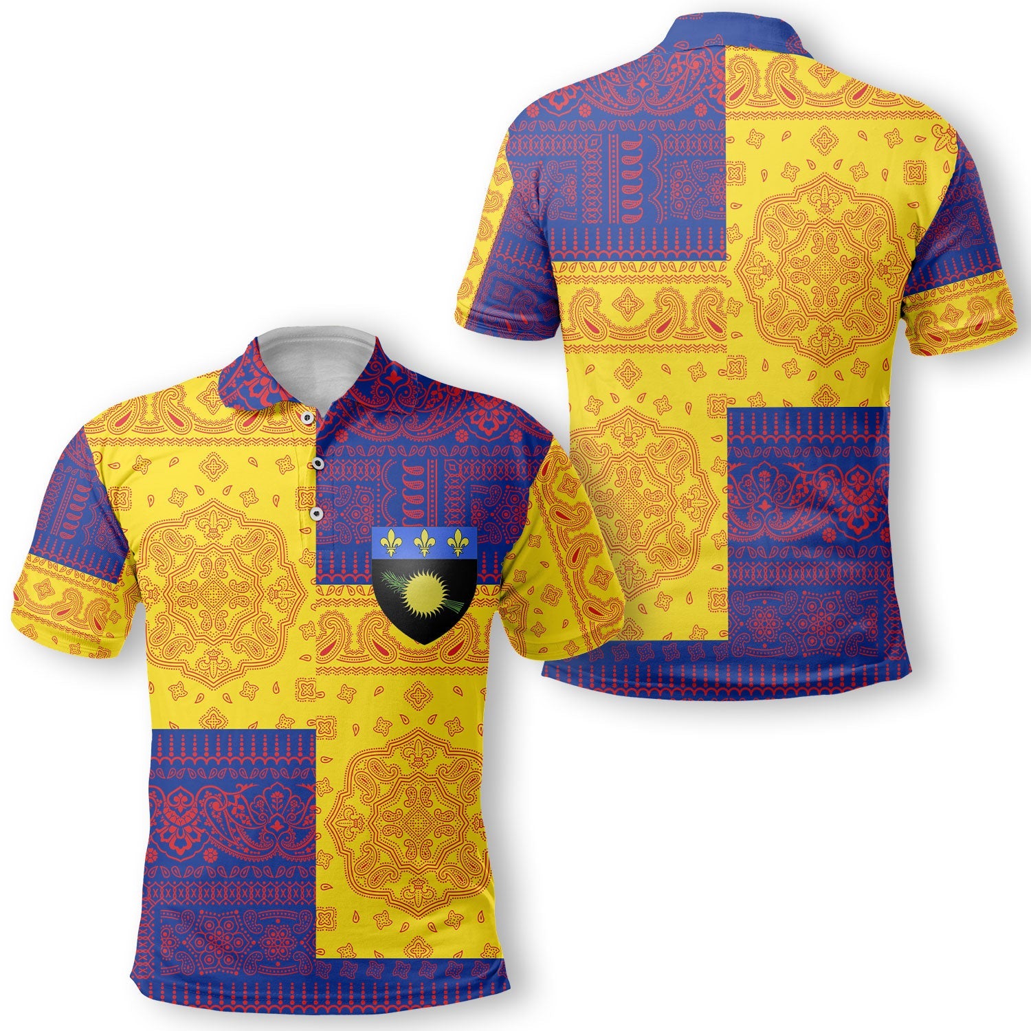 Guadeloupe Polo Shirt Flag And Paisley Basic Style 1