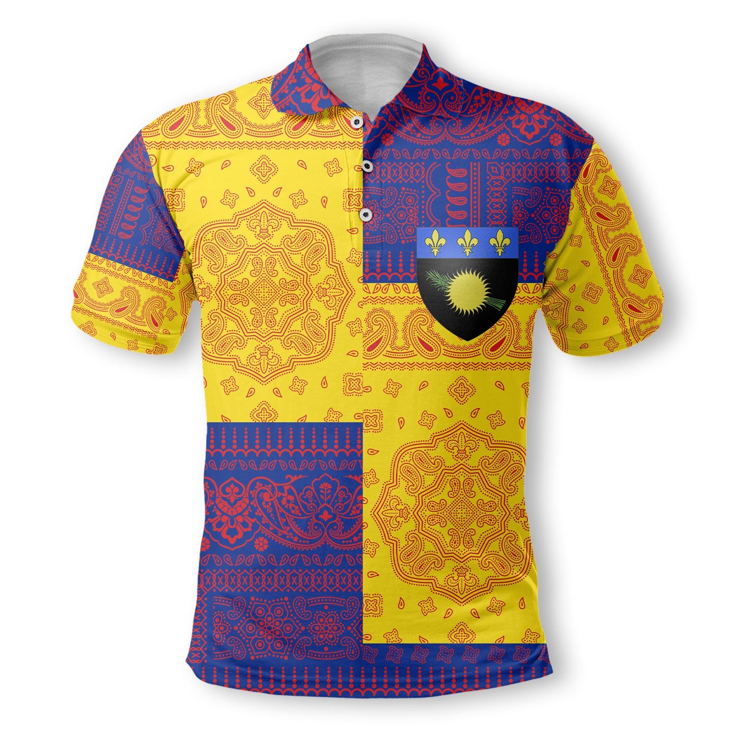 Guadeloupe Polo Shirt Flag And Paisley Basic Style 2