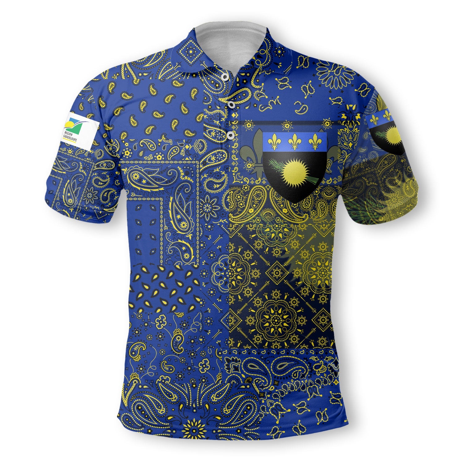 Guadeloupe Polo Shirt Paisley Flag And Skull Style 2