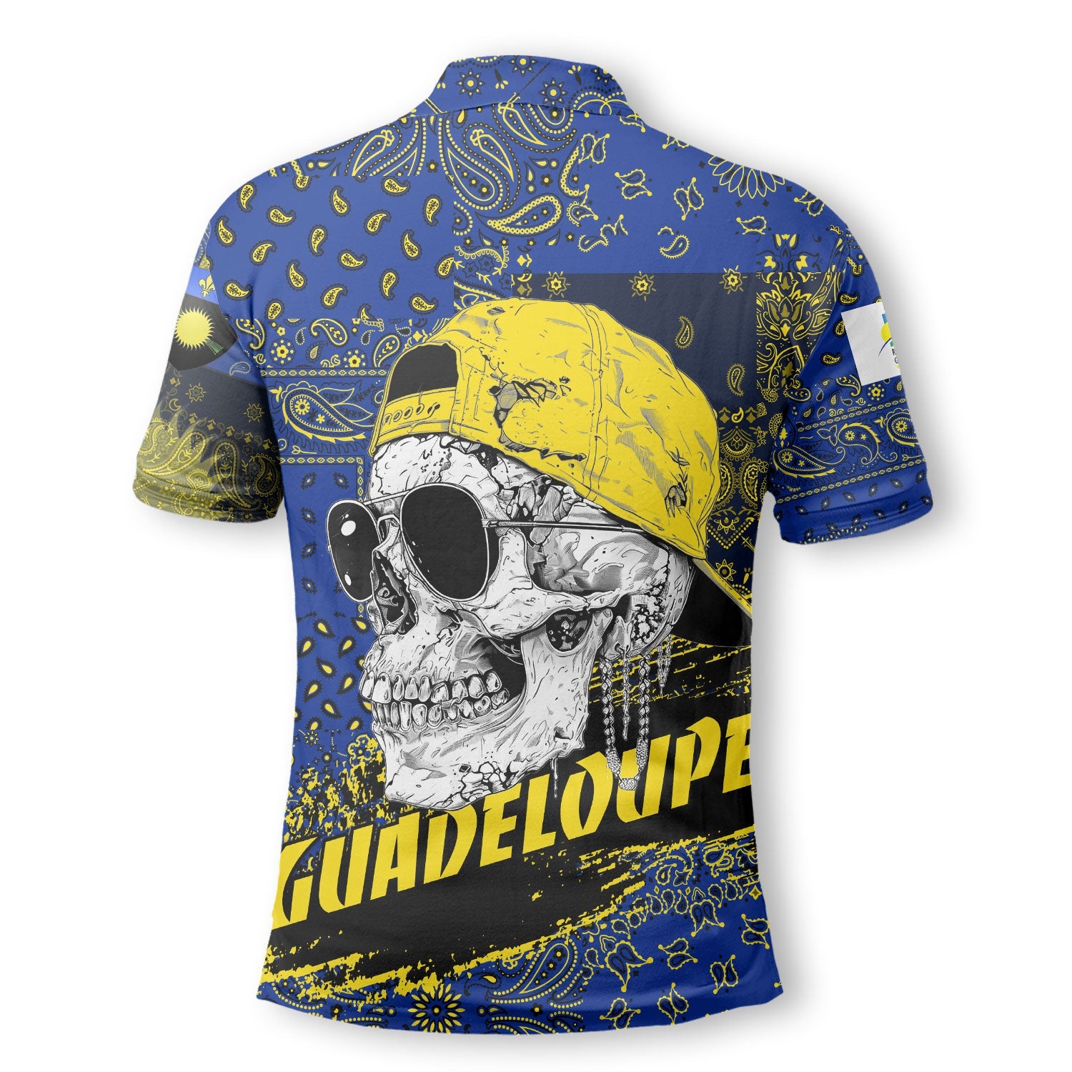 Guadeloupe Polo Shirt Paisley Flag And Skull Style 3