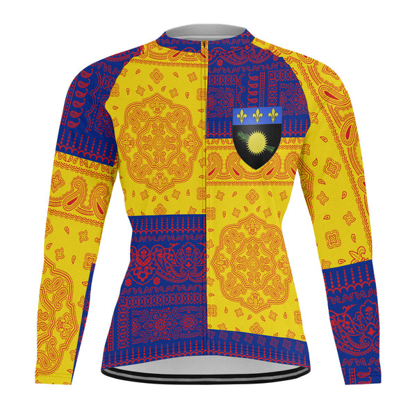 Guadeloupe Raglan Men Cycling Jersey Long Sleeve Flag And Paisley Basic Style 1