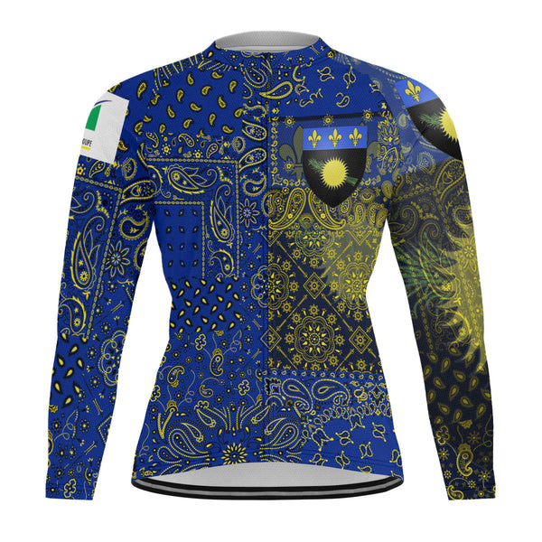 Guadeloupe Raglan Men Cycling Jersey Long Sleeve Paisley Flag And Skull Style 1