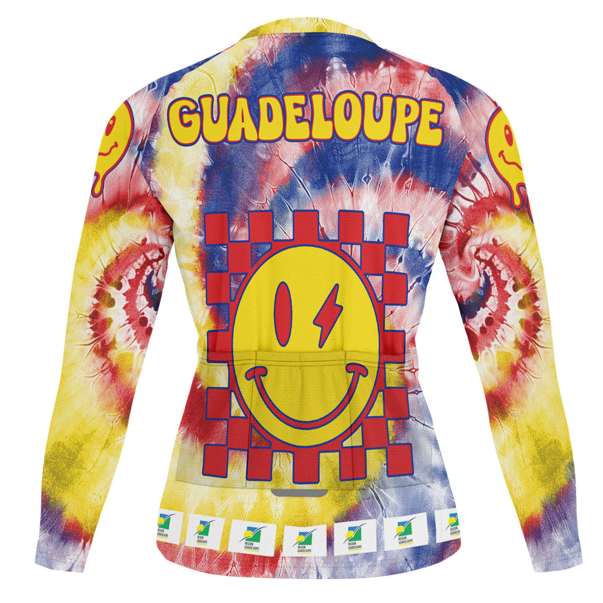 Guadeloupe Raglan Men Cycling Jersey Long Sleeve Custom Tie Dye Style 1