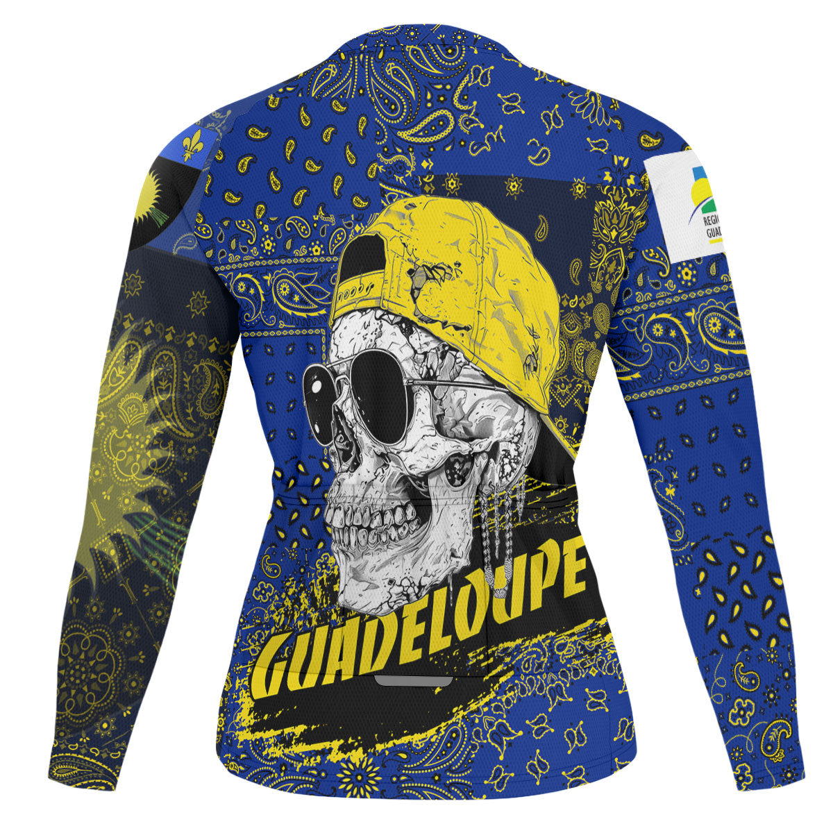 Guadeloupe Raglan Men Cycling Jersey Long Sleeve Paisley Flag And Skull Style 2