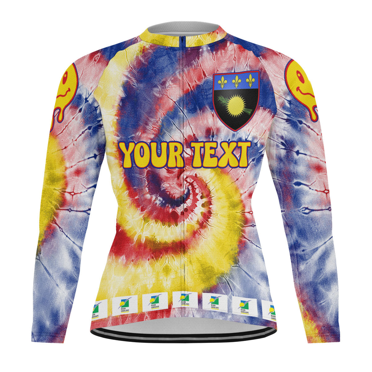 Guadeloupe Raglan Men Cycling Jersey Long Sleeve Custom Tie Dye Style 2