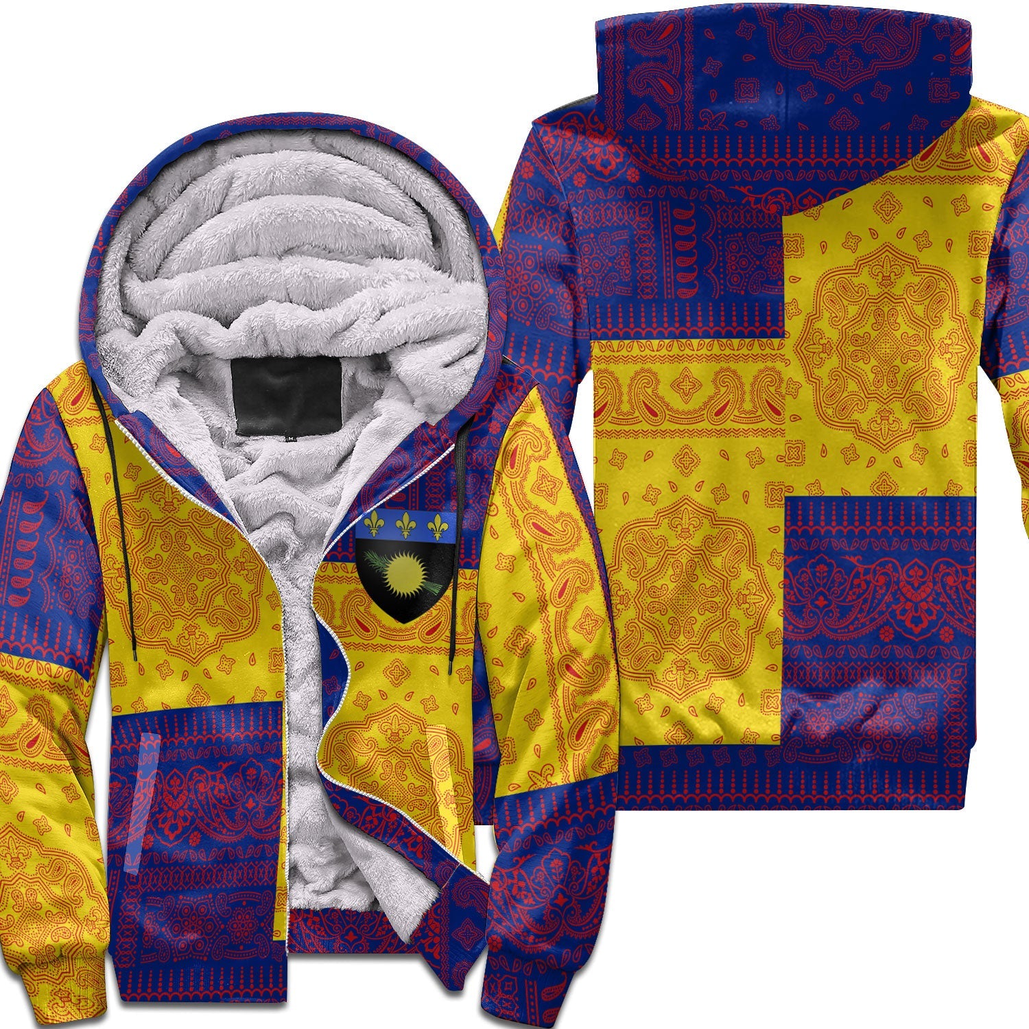 Guadeloupe Sherpa Hoodie Flag And Paisley Basic Style 1