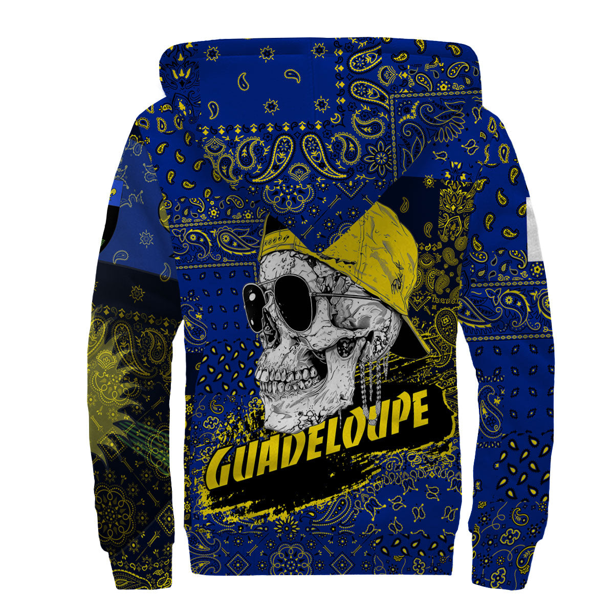 Guadeloupe Sherpa Hoodie Paisley Flag And Skull Style 2