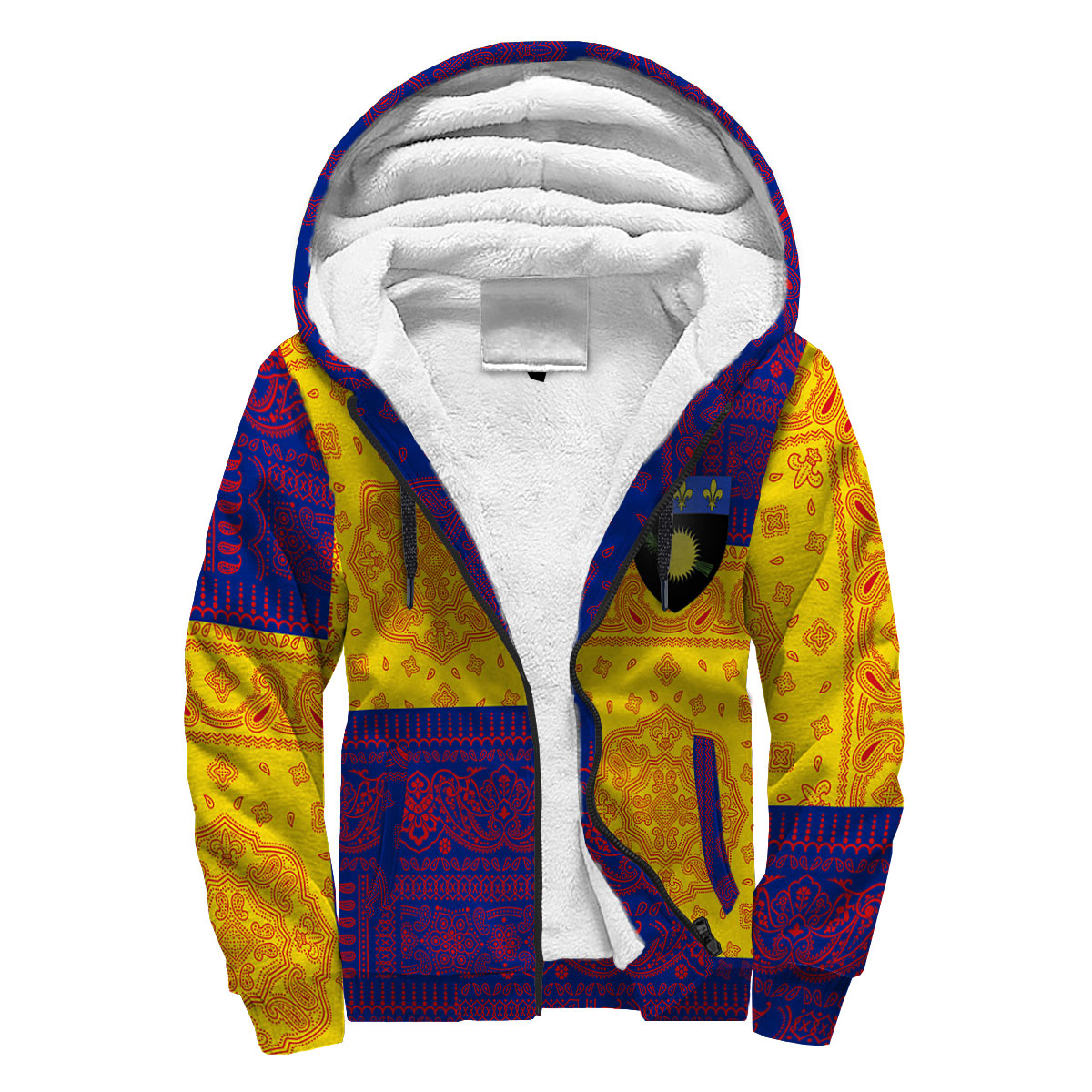 Guadeloupe Sherpa Hoodie Flag And Paisley Basic Style 3