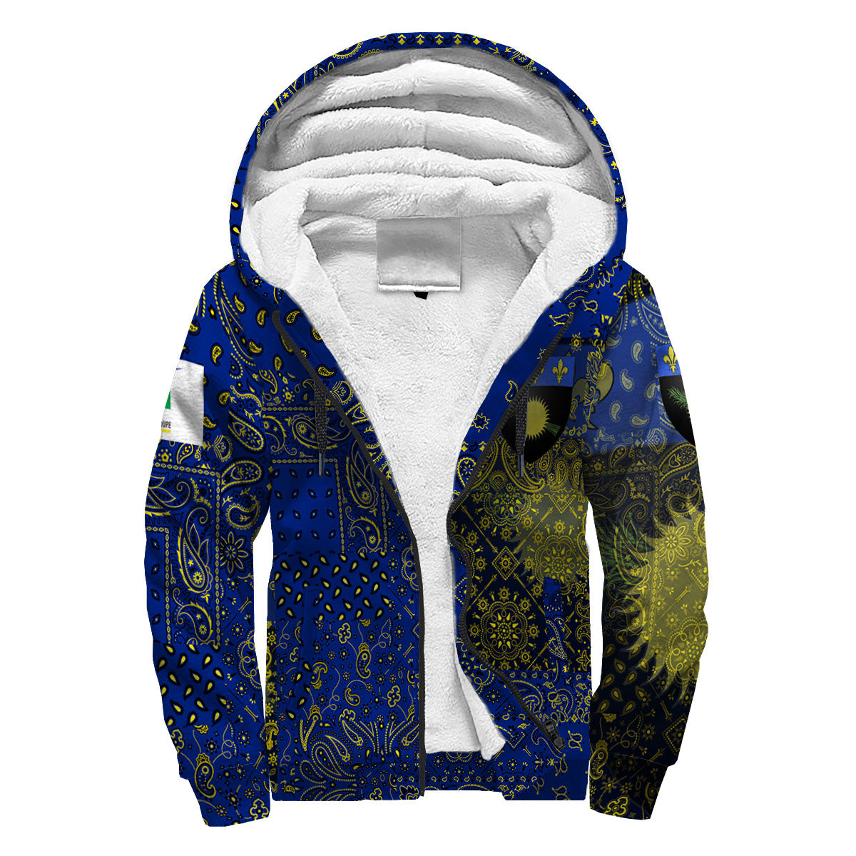 Guadeloupe Sherpa Hoodie Paisley Flag And Skull Style 3