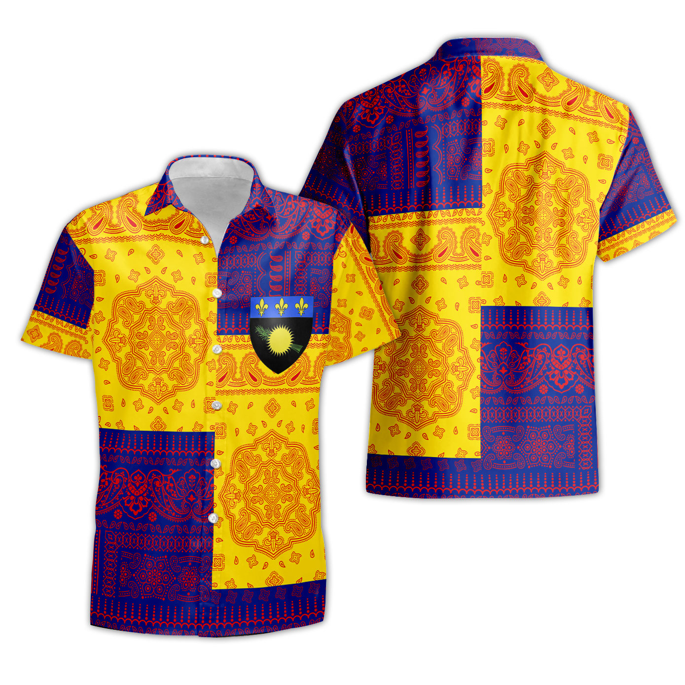 Guadeloupe Short Sleeve Shirt Flag And Paisley Basic Style 1