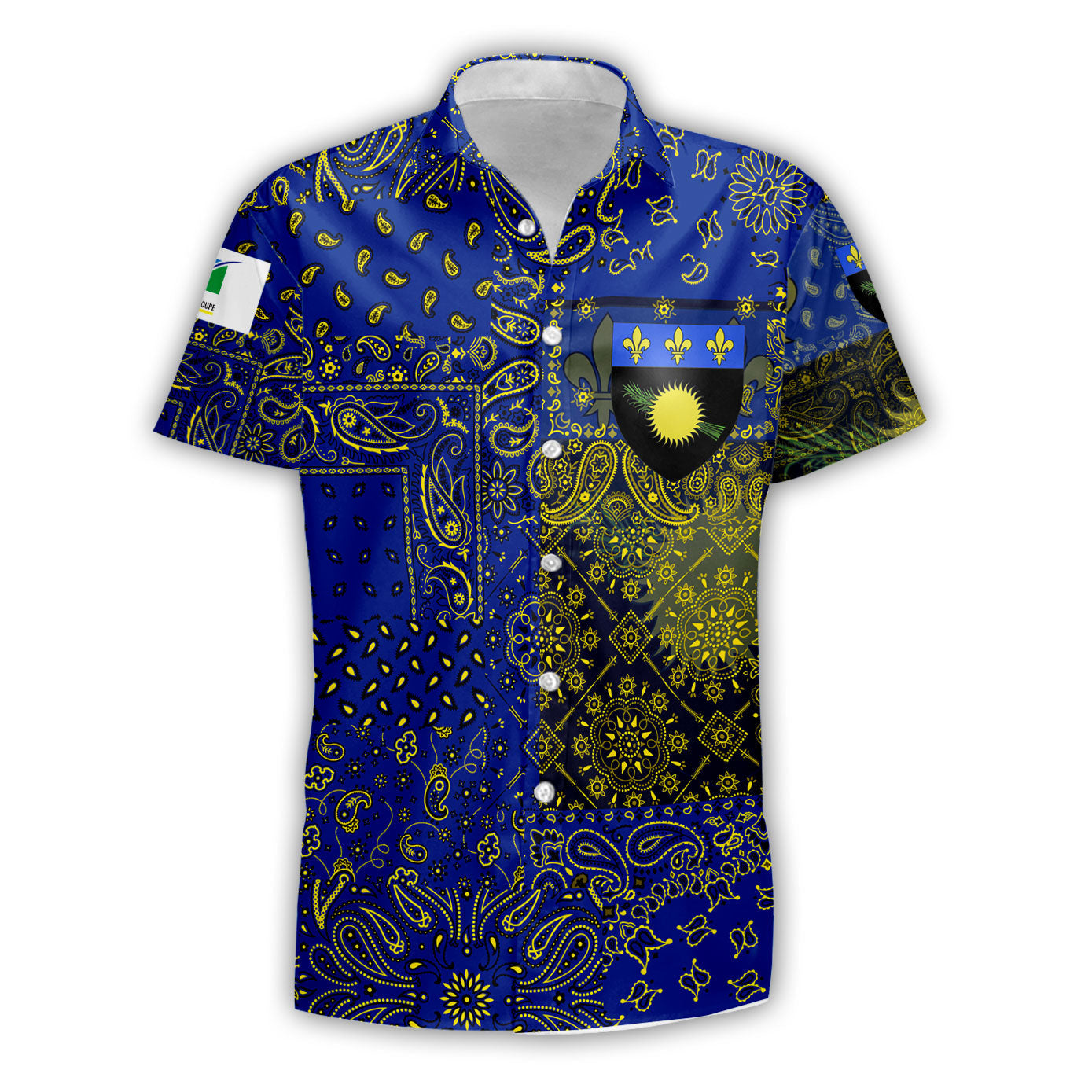 Guadeloupe Short Sleeve Shirt Paisley Flag And Skull Style 1