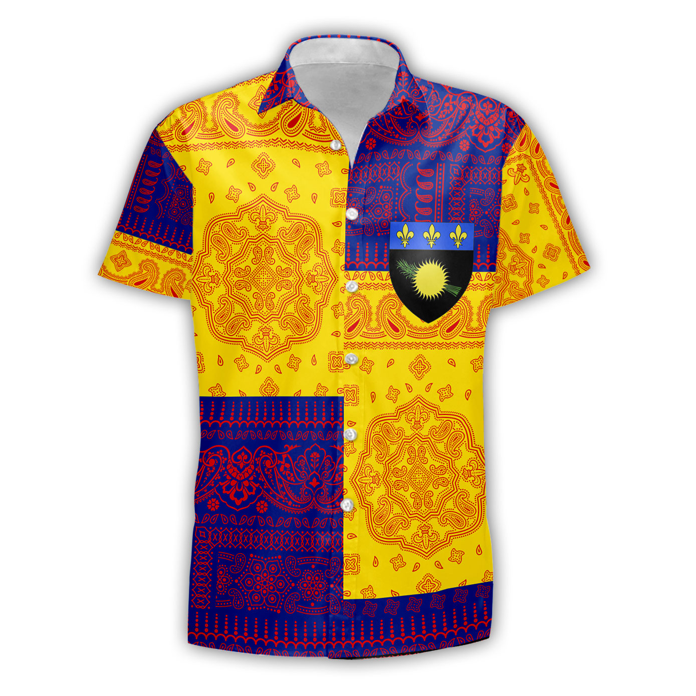 Guadeloupe Short Sleeve Shirt Flag And Paisley Basic Style 2