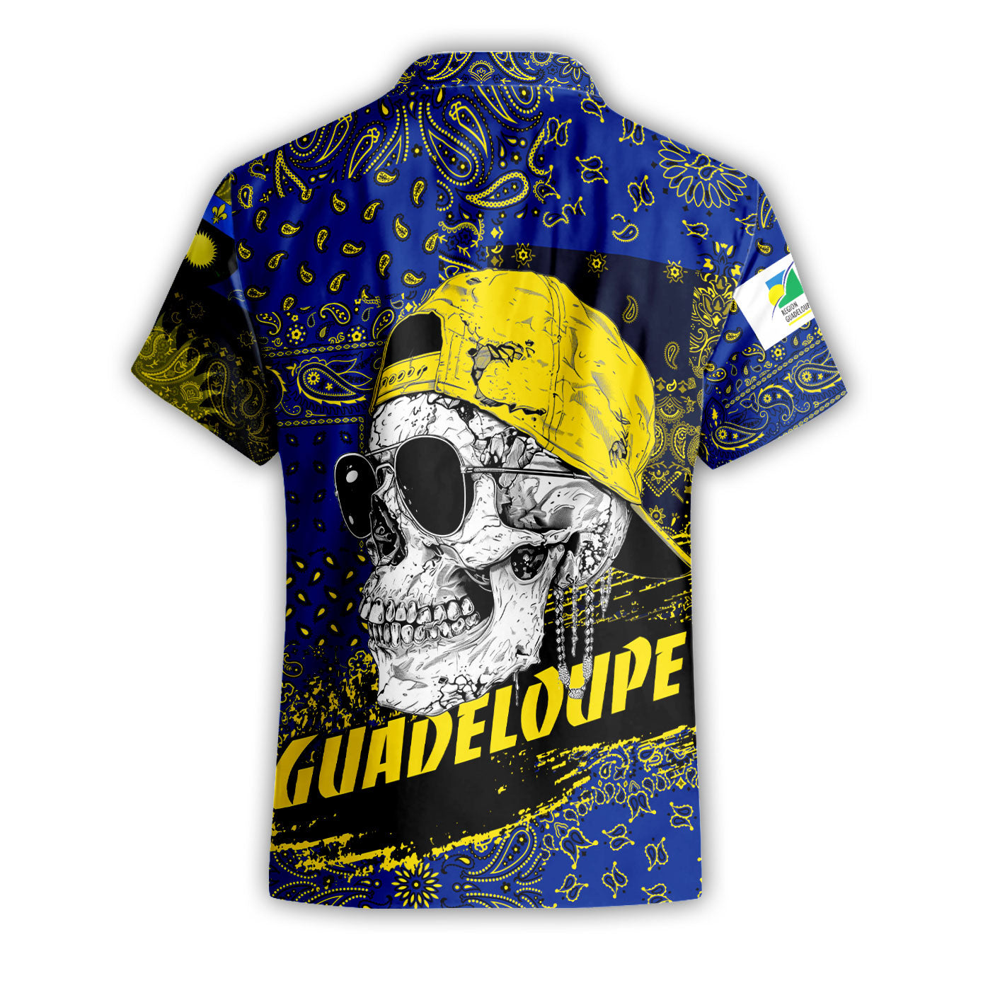 Guadeloupe Short Sleeve Shirt Paisley Flag And Skull Style 2