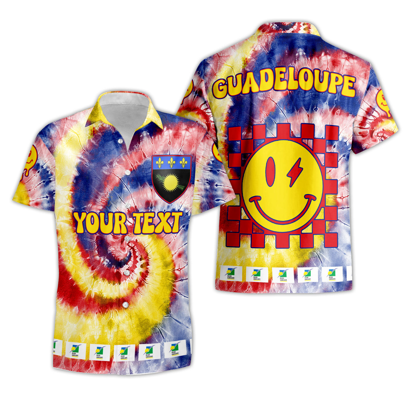 Guadeloupe Short Sleeve Shirt Custom Tie Dye Style 3