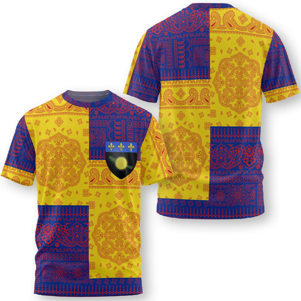 Guadeloupe T Shirt Flag And Paisley Basic Style 1