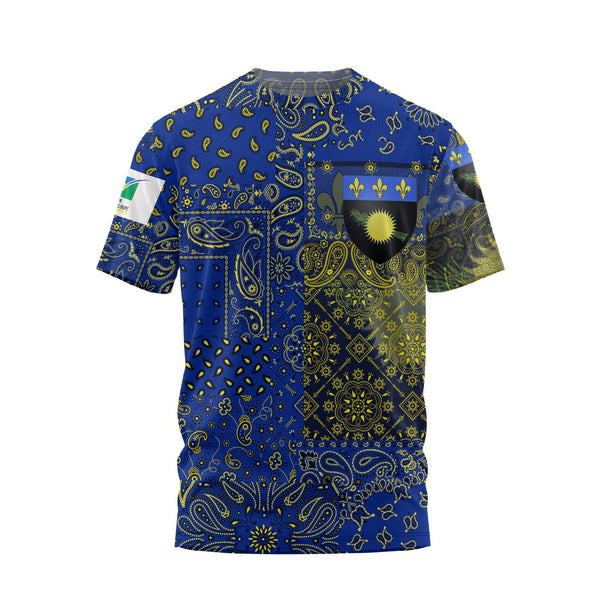 Guadeloupe T Shirt Paisley Flag And Skull Style 1