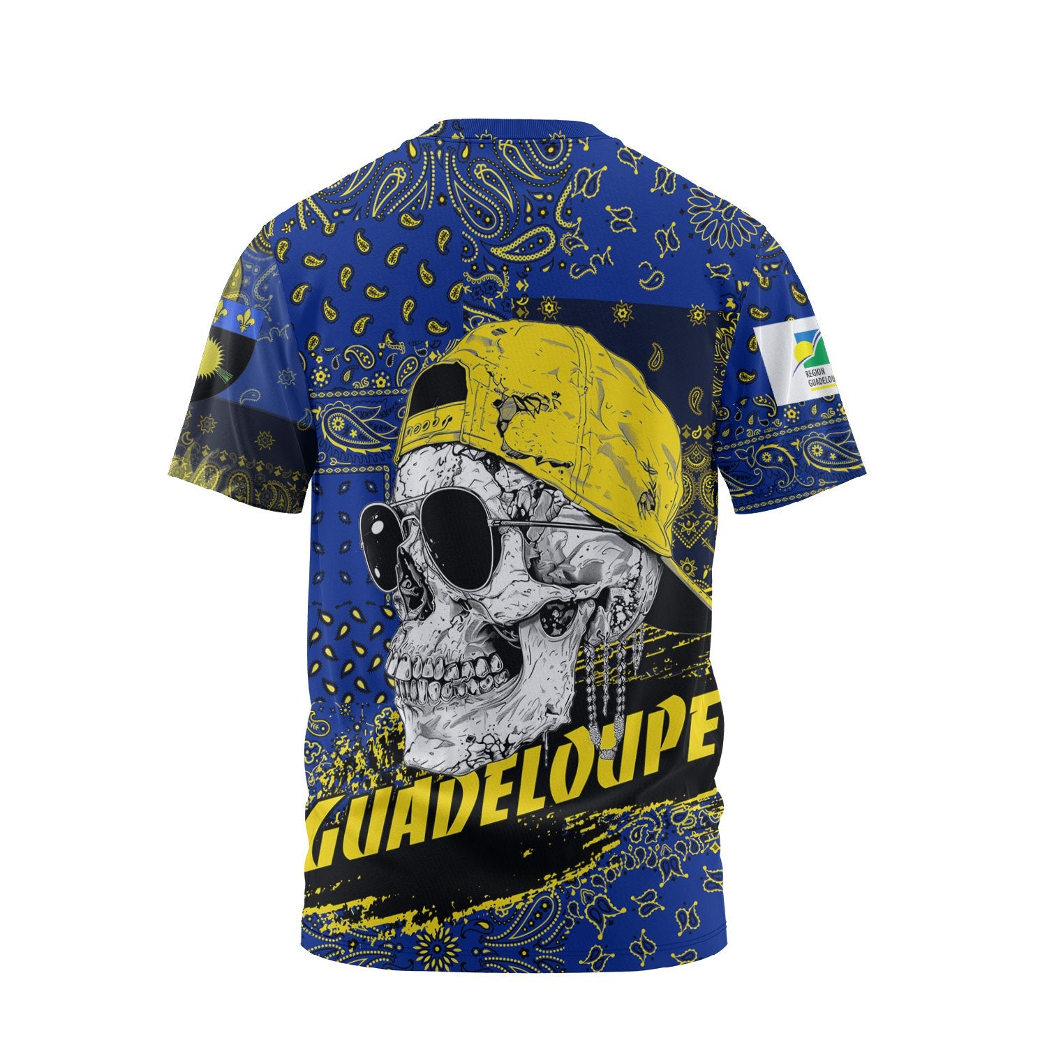 Guadeloupe T Shirt Paisley Flag And Skull Style 2