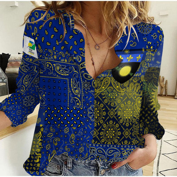 Guadeloupe Women Casual Shirt Paisley Flag And Skull Style 1