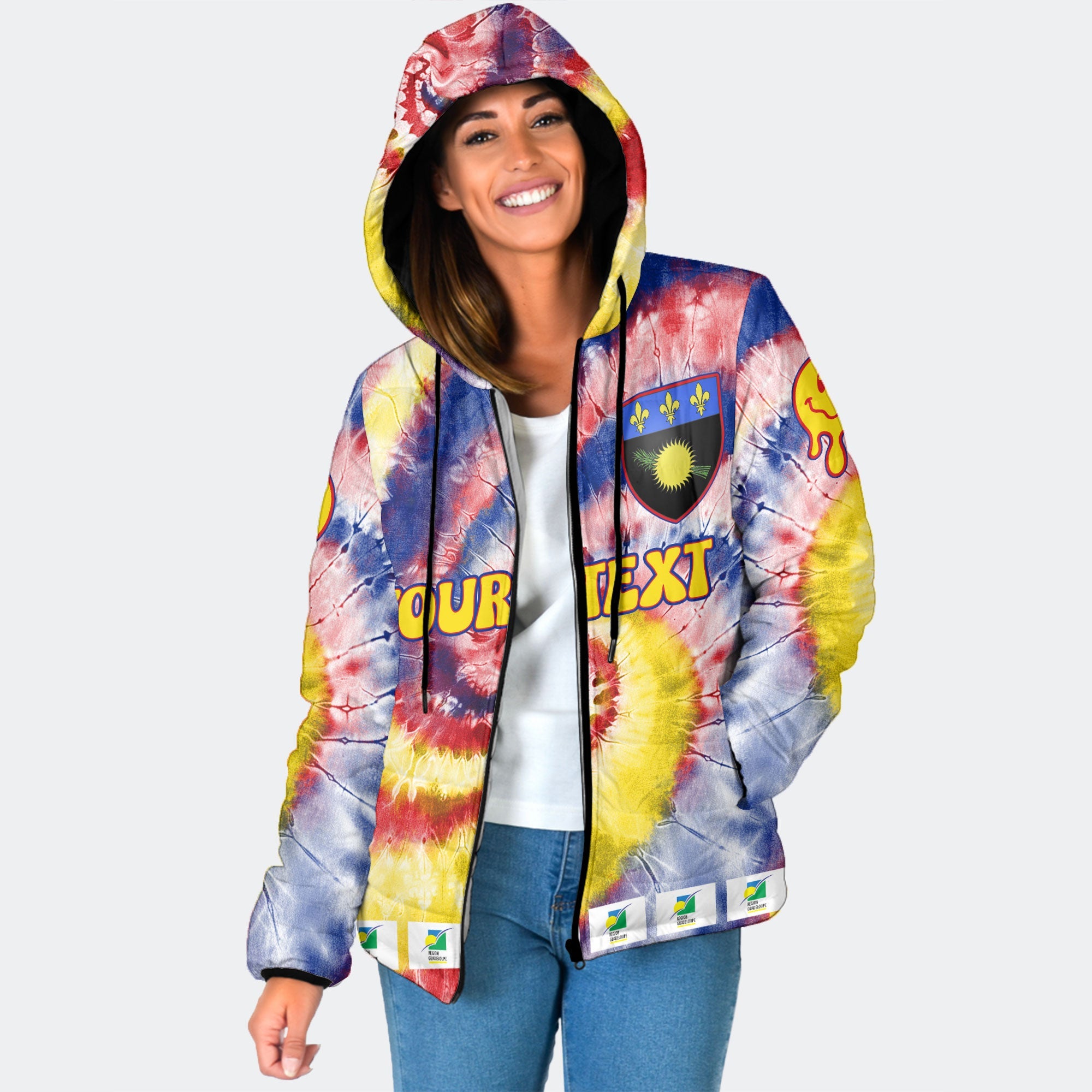 Guadeloupe Women Hooded Padded Jacket Custom Tie Dye Style 1