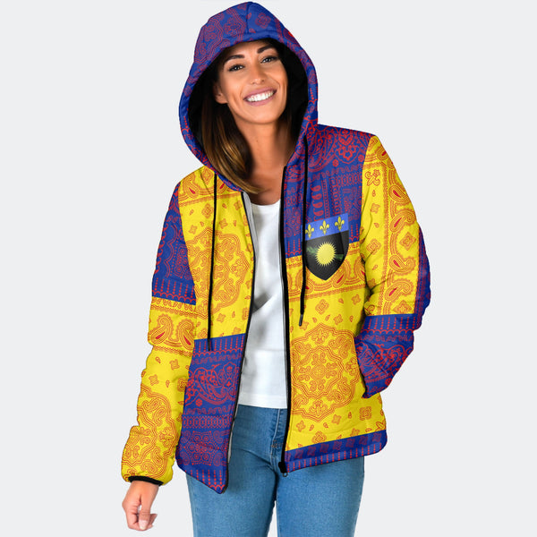 Guadeloupe Women Hooded Padded Jacket Flag And Paisley Basic Style 1