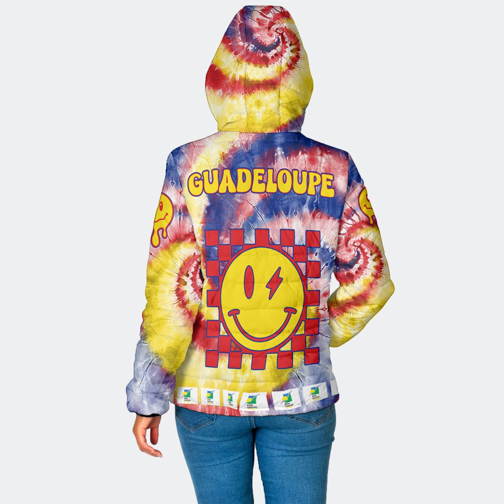 Guadeloupe Women Hooded Padded Jacket Custom Tie Dye Style 2