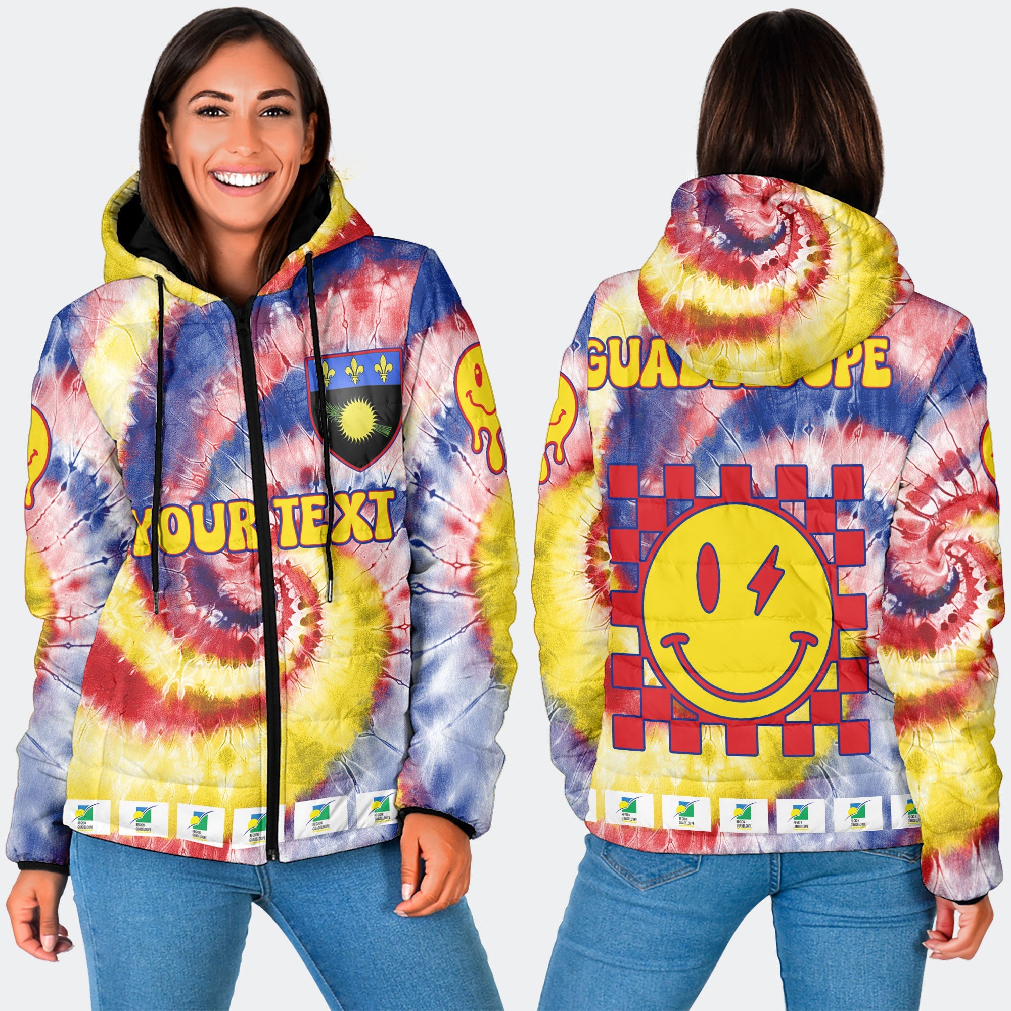 Guadeloupe Women Hooded Padded Jacket Custom Tie Dye Style 3