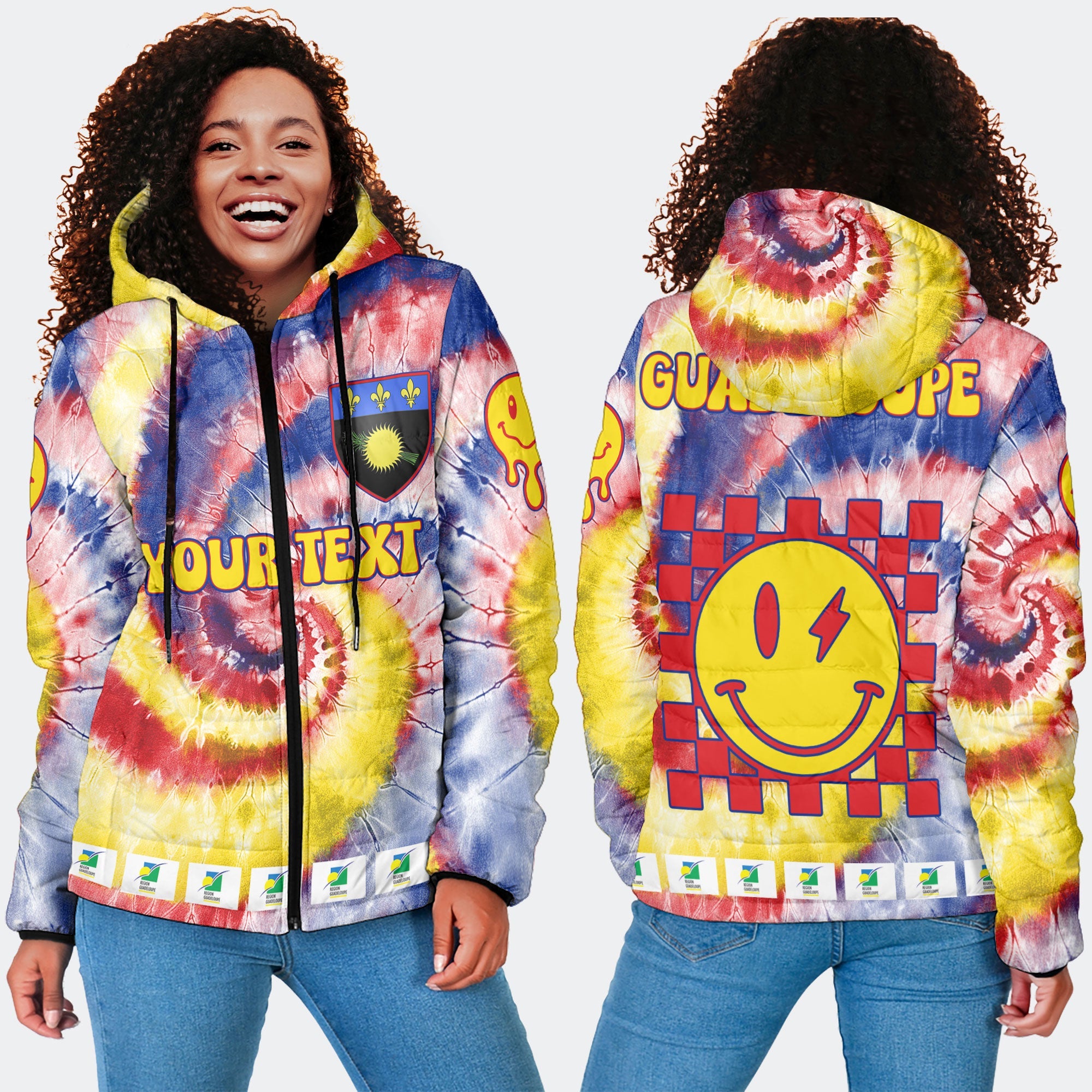 Guadeloupe Women Hooded Padded Jacket Custom Tie Dye Style 4