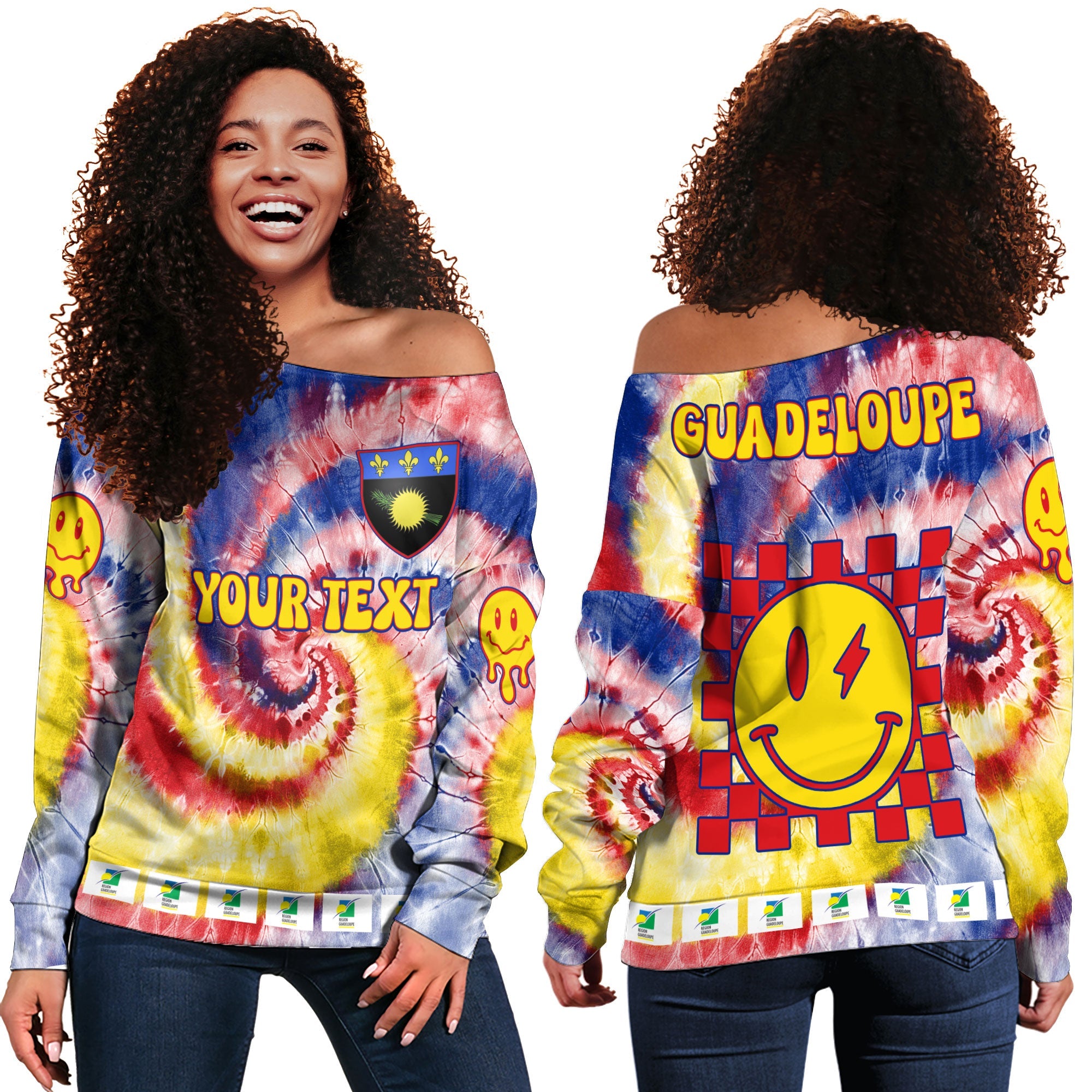 Guadeloupe Women Off Shoulder Sweatshirt Custom Tie Dye Style 2