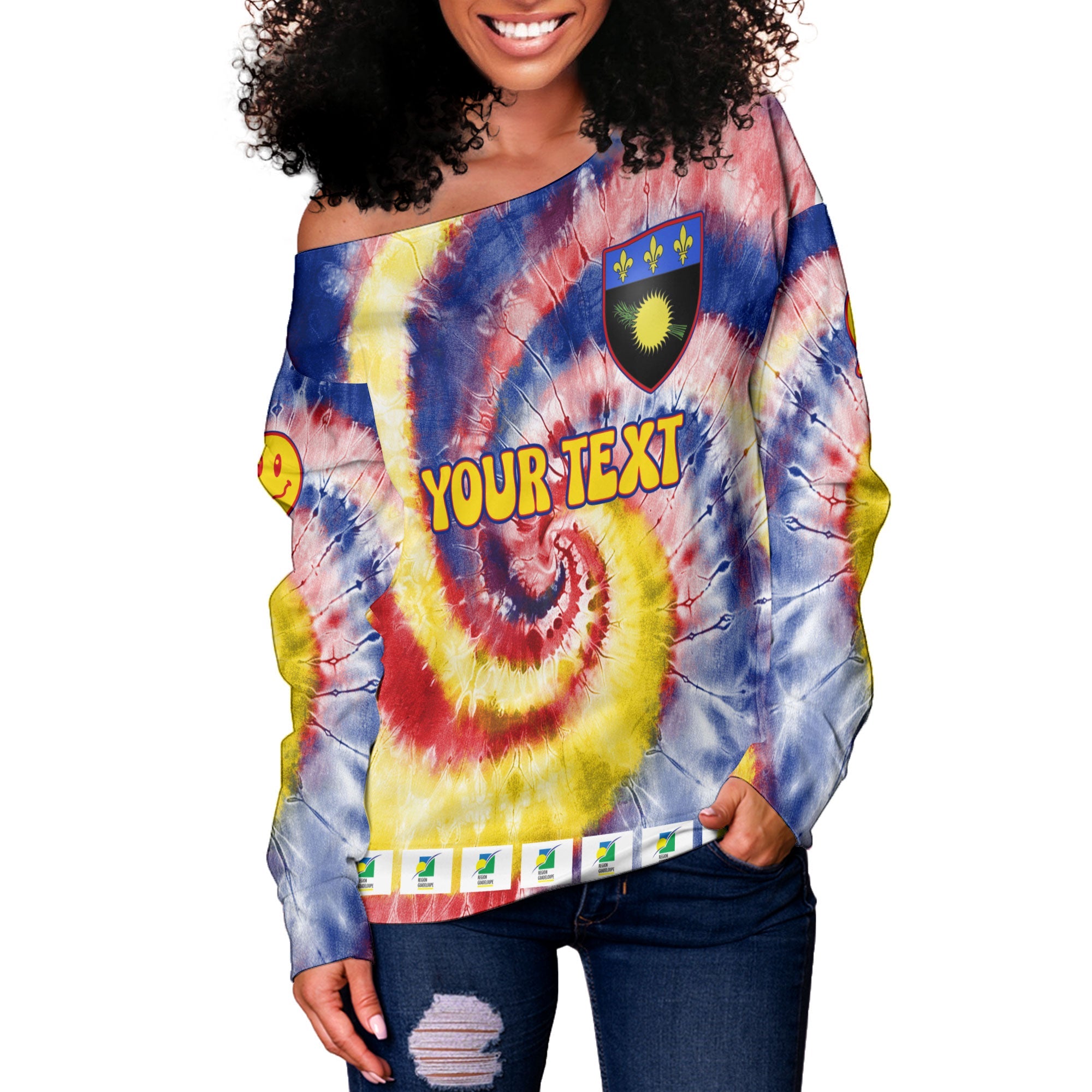 Guadeloupe Women Off Shoulder Sweatshirt Custom Tie Dye Style 3