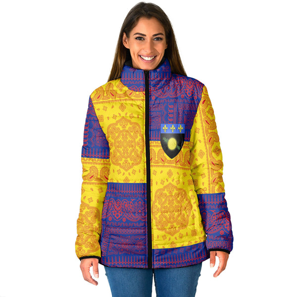 Guadeloupe Women Padded Jacket Flag And Paisley Basic Style 1