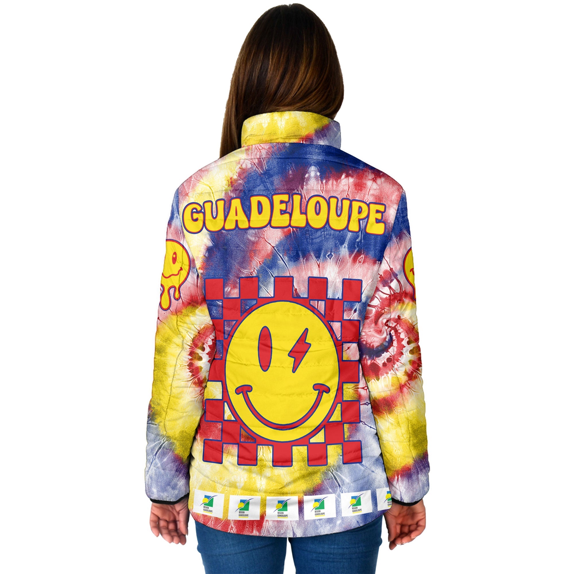 Guadeloupe Women Padded Jacket Custom Tie Dye Style 2